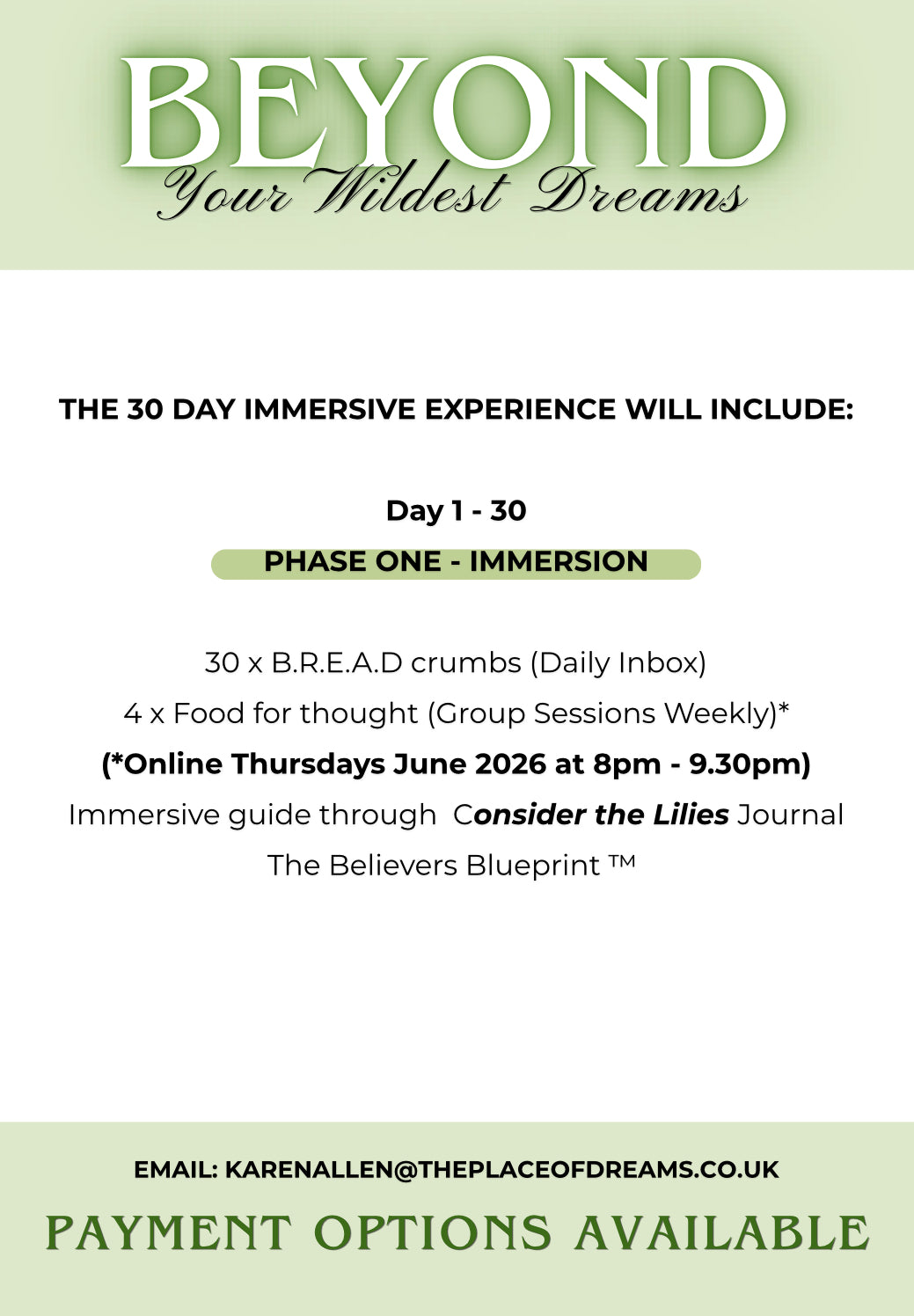 Beyond Your Wildest Dreams - 30 Day Immersion